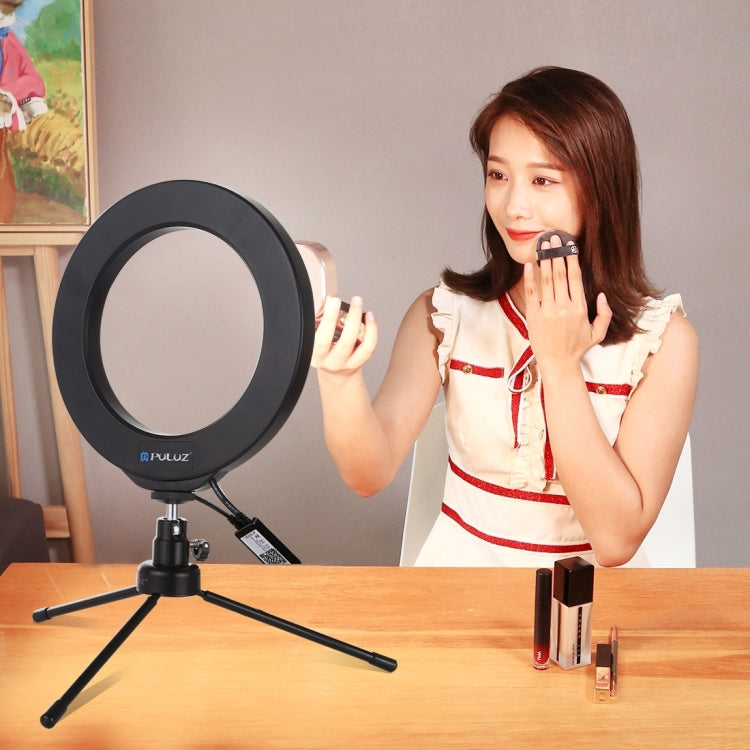 PULUZ 6.2 inch 16cm USB RGBW Dimmable LED Ring Vlogging Photography Video Lights  with Cold Shoe Tripod Ball Head & Remote Control(Black) - Ring Light by PULUZ | Online Shopping UK | buy2fix