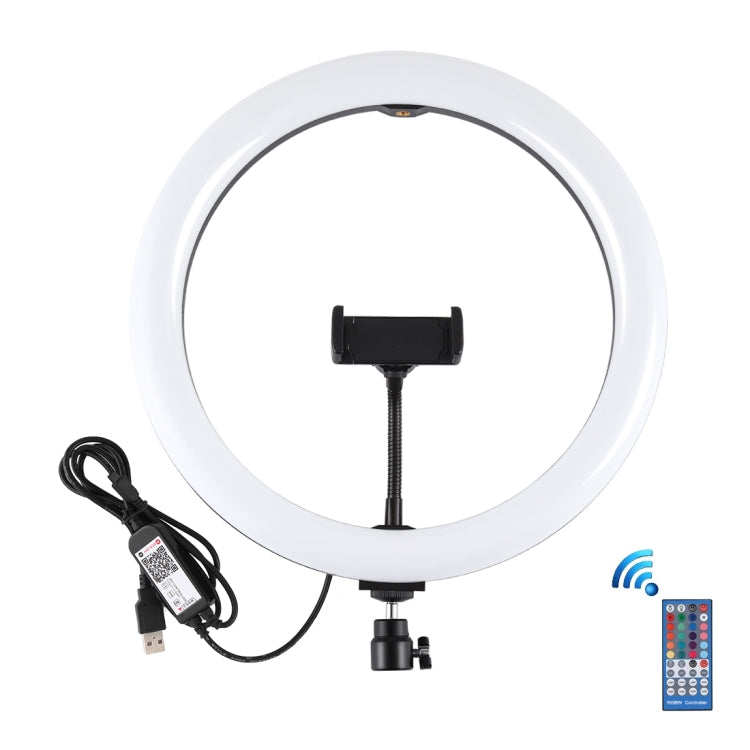 PULUZ 11.8 inch 30cm RGB Dimmable LED Dual Color Temperature LED Curved Diffuse Light Ring Vlogging Selfie Photography Video Lights with Tripod Ball Head & Phone Clamp & Remote Control(Black) - Consumer Electronics by PULUZ | Online Shopping UK | buy2fix