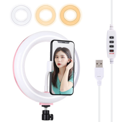 PULUZ 7.9 inch 20cm USB 3 Modes Dimmable Dual Color Temperature LED Curved Light Ring Vlogging Selfie Photography Video Lights with Phone Clamp(Pink) - Ring Light by PULUZ | Online Shopping UK | buy2fix