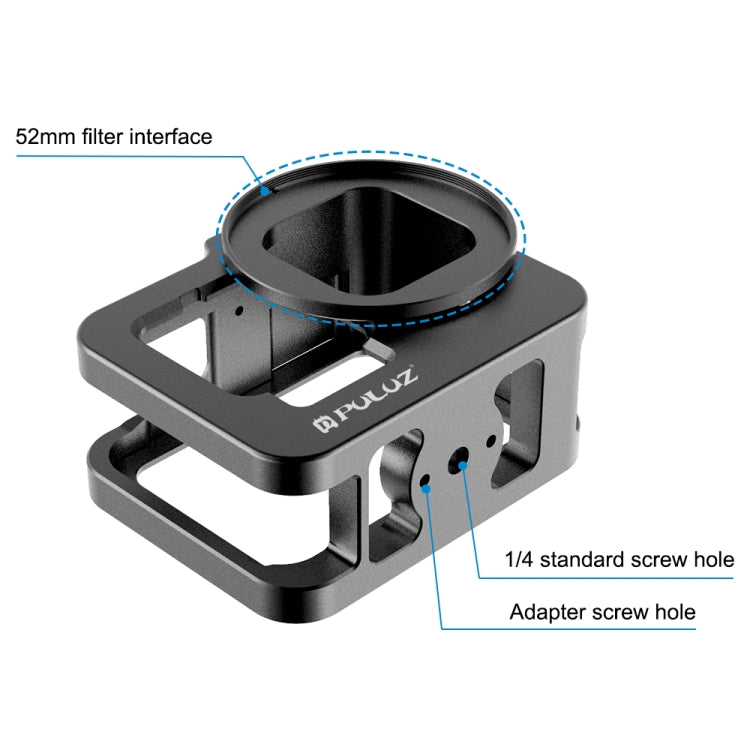 PULUZ for GoPro HERO12 Black /11 Black /10 Black /9 Black Thicken Housing Shell CNC Aluminum Alloy Protective Cage with Insurance Frame & 52mm UV Lens(Black) - Metal Cases by PULUZ | Online Shopping UK | buy2fix