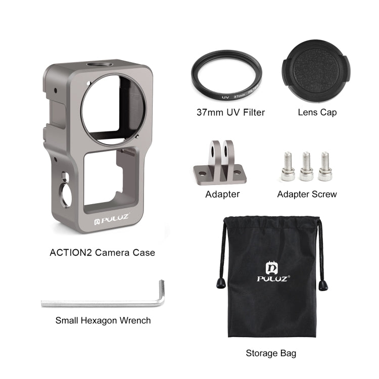 PULUZ CNC Aluminum Alloy Cage for DJI Action 2(Titanium Color) - DJI & GoPro Accessories by PULUZ | Online Shopping UK | buy2fix