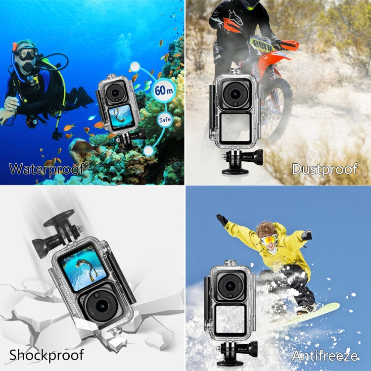 PULUZ 60m Waterproof Housing Diving Case for DJI Action 2 Camera Unit / Action 2 Power Combo / Action 2 Dual-Screen Combo(Transparent) - Case & Bags by PULUZ | Online Shopping UK | buy2fix