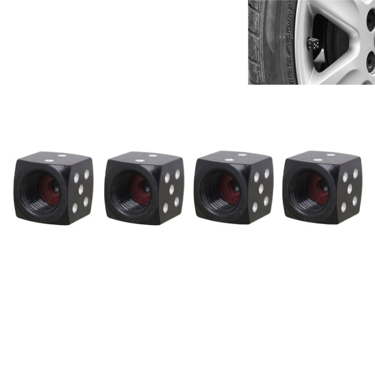 Universal 8mm Dice Style Aluminium Alloy Car Tire Valve Caps, Pack of 4(Black) - In Car by buy2fix | Online Shopping UK | buy2fix