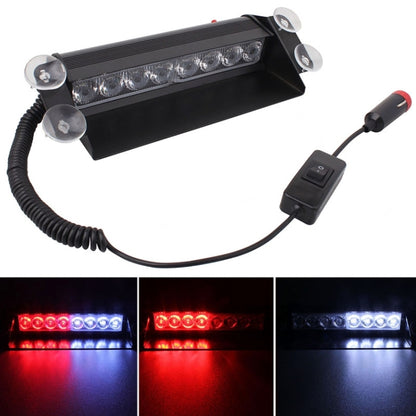 8W 800LM 8-LED White + Red Light 3-Modes Adjustable Angle Car Strobe Flash Dash Emergency Light Warning Lamp with Suckers, DC 12V - In Car by buy2fix | Online Shopping UK | buy2fix