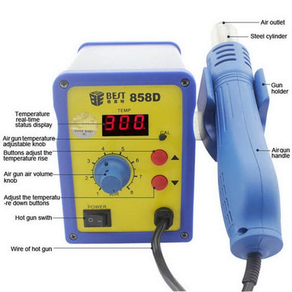 BEST BST-858D AC 220V 50Hz 650W LED Displayer Adjustable Temperature Unleaded Hot Air Gun with Helical Wind(Blue) - Heat Guns by BEST | Online Shopping UK | buy2fix