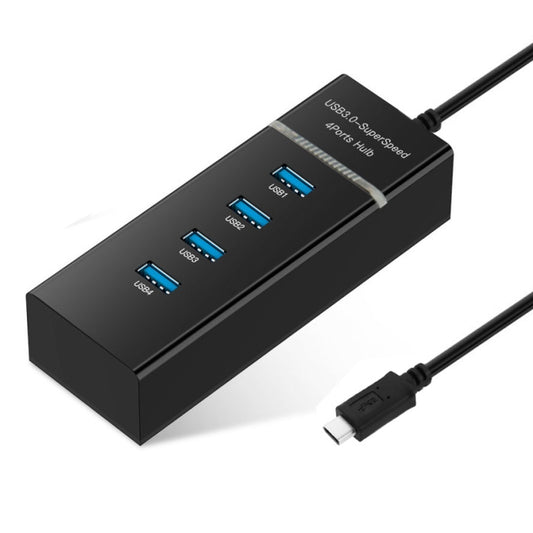 30cm USB-C / Type-C 3.1 Male to 4-Port USB 3.0 Adapter Hub, For Galaxy S8 & S8 + / LG G6 / Huawei P10 & P10 Plus / Xiaomi Mi 6 & Max 2 and other Smartphones(Black) - Computer & Networking by buy2fix | Online Shopping UK | buy2fix