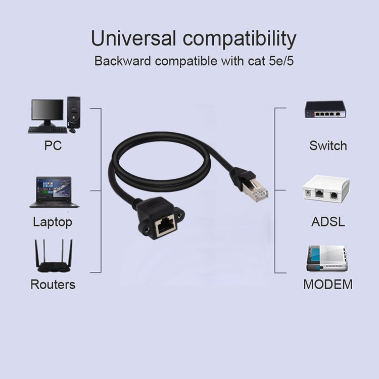 RJ45 Female to Male CAT5E Network Panel Mount Screw Lock Extension Cable, Length: 1.5m(Black) -  by buy2fix | Online Shopping UK | buy2fix