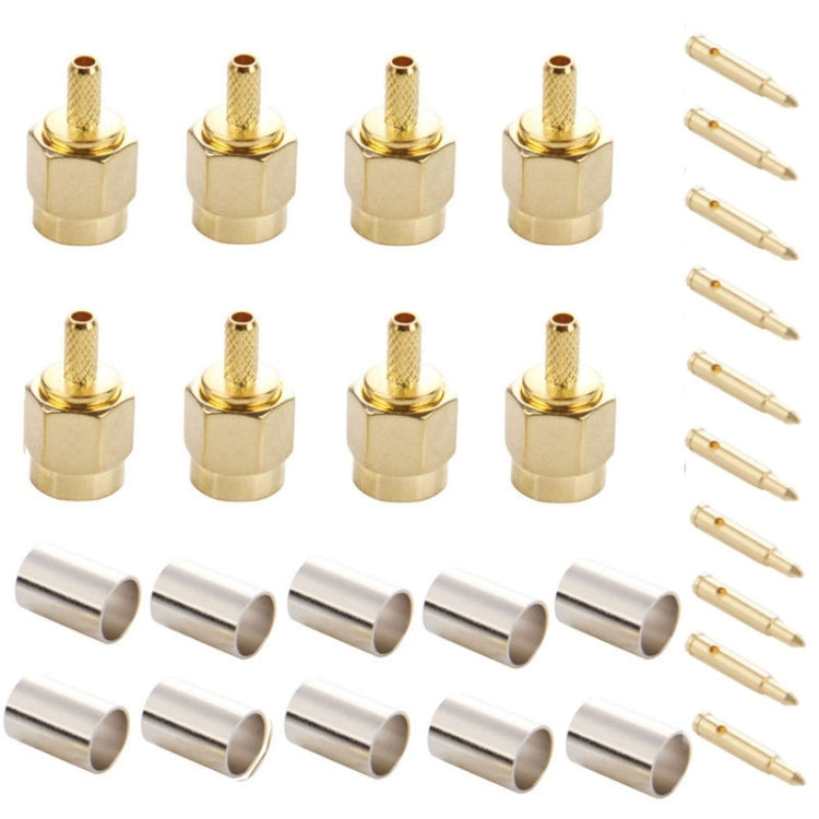 10 PCS Gold Plated Crimp SMA Male Plug Pin RF Connector Adapter for RG174 / RG316 / RG188 / RG179 Cable - Connectors by buy2fix | Online Shopping UK | buy2fix