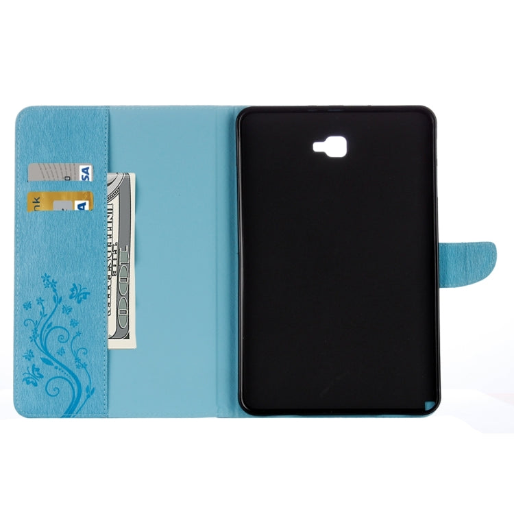 For Galaxy Tab A 10.1 (2016) / P580 Butterflies Love Flowers Embossing Horizontal Flip Leather Case with Holder & Card Slots & Wallet(Blue) - Samsung Accessories by buy2fix | Online Shopping UK | buy2fix