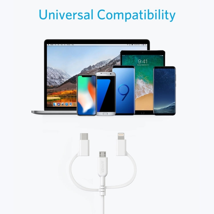 ANKER 3 in 1 8 Pin + Micro USB + USB-C / Type-C Interface MFI Certificated Data Cable(White) - MFI Cable by ANKER | Online Shopping UK | buy2fix