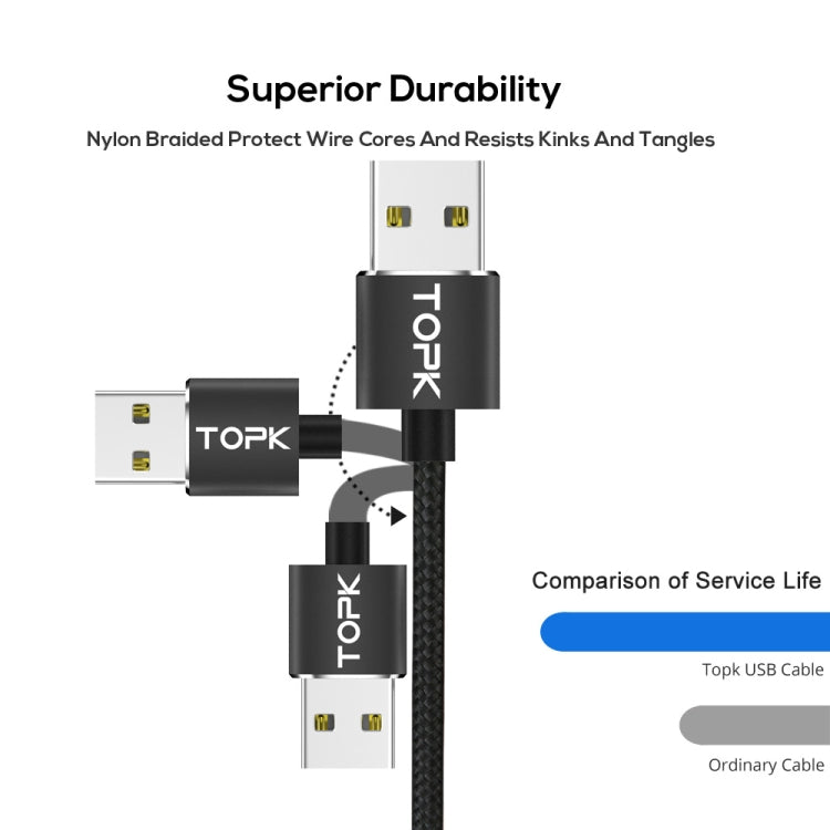 TOPK 1m 2.4A Max USB to Micro USB Nylon Braided Magnetic Charging Cable with LED Indicator(Black) - Mobile Accessories by TOPK | Online Shopping UK | buy2fix