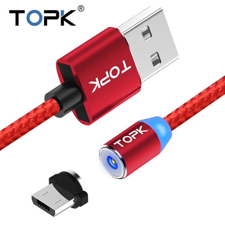 TOPK 1m 2.4A Max USB to Micro USB Nylon Braided Magnetic Charging Cable with LED Indicator(Red) - Mobile Accessories by TOPK | Online Shopping UK | buy2fix