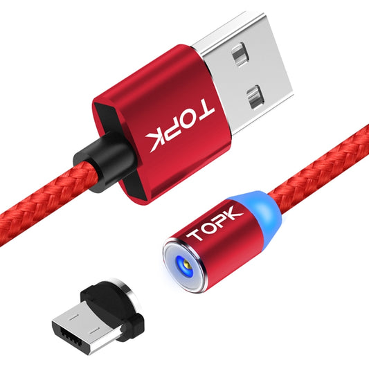 TOPK 2m 2.4A Max USB to Micro USB Nylon Braided Magnetic Charging Cable with LED Indicator(Red) - Mobile Accessories by TOPK | Online Shopping UK | buy2fix