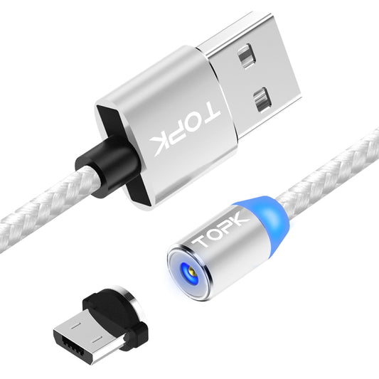 TOPK 2m 2.4A Max USB to Micro USB Nylon Braided Magnetic Charging Cable with LED Indicator(Silver) - Mobile Accessories by TOPK | Online Shopping UK | buy2fix