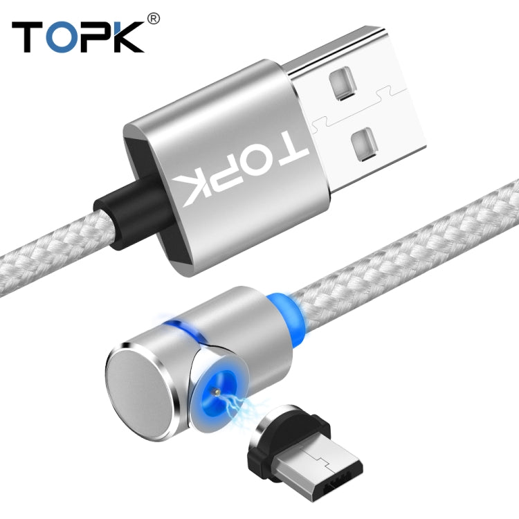 TOPK 2m 2.4A Max USB to Micro USB 90 Degree Elbow Magnetic Charging Cable with LED Indicator(Silver) - Mobile Accessories by TOPK | Online Shopping UK | buy2fix