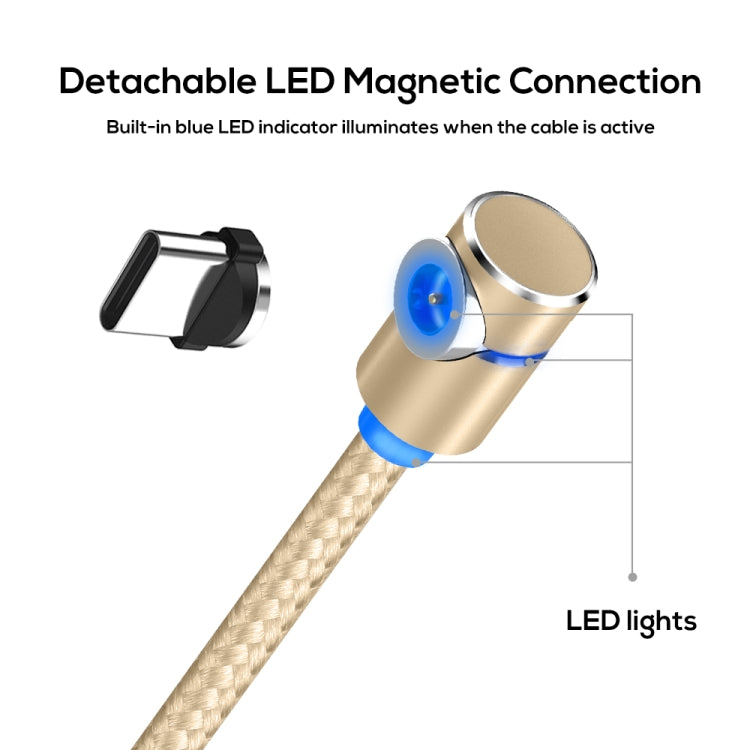 TOPK 1m 2.4A Max USB to USB-C / Type-C 90 Degree Elbow Magnetic Charging Cable with LED Indicator(Gold) - Mobile Accessories by TOPK | Online Shopping UK | buy2fix