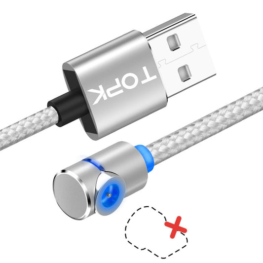 TOPK 2m 2.4A Max USB to 90 Degree Elbow Magnetic Charging Cable with LED Indicator, No Plug(Silver) - Mobile Accessories by TOPK | Online Shopping UK | buy2fix