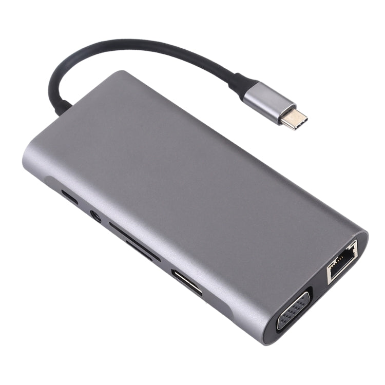 11 in 1 VGA + LAN Port + 4 x USB 3.0 + SD / TF Card + HDMI + Audio Port + USB-C / Type-C Female to USB-C / Type-C HUB Adapter(Dark Gray) - Computer & Networking by buy2fix | Online Shopping UK | buy2fix