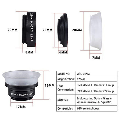 APEXEL APL-24X-H 2 in 1 Universal External 12X & 24X Macro Mobile Phone Lens with Lens Hood - Combination Lens by APEXEL | Online Shopping UK | buy2fix