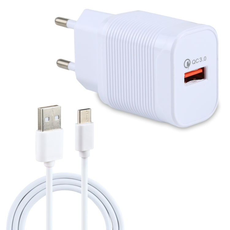 LZ-728 2 in 1 18W QC 3.0 USB Interface Travel Charger + USB to USB-C / Type-C Data Cable Set, EU Plug, Cable Length: 1m(White) - Mobile Accessories by buy2fix | Online Shopping UK | buy2fix