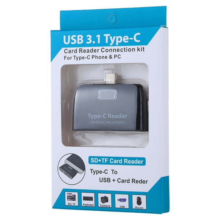 TF + SD Card + USB Port to USB-C / Type-C Adapter Card Reader Connection Kit with LED Indicator Light(Black) - U Disk & Card Reader by buy2fix | Online Shopping UK | buy2fix