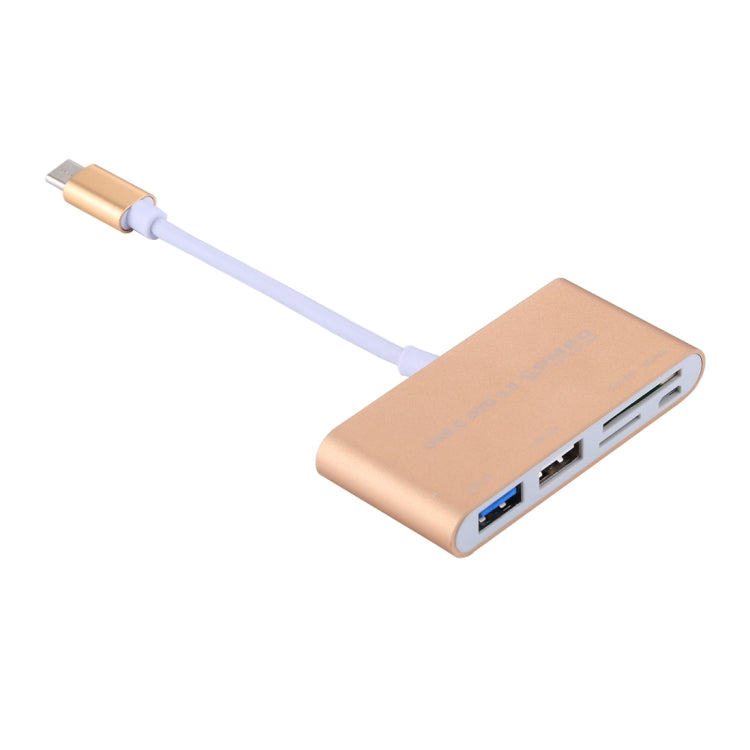 5 in 1 Micro SD + SD + USB 3.0 + USB 2.0 + Micro USB Port to USB-C / Type-C OTG COMBO Adapter Card Reader for Tablet, Smartphone, PC(Gold) - Computer & Networking by buy2fix | Online Shopping UK | buy2fix