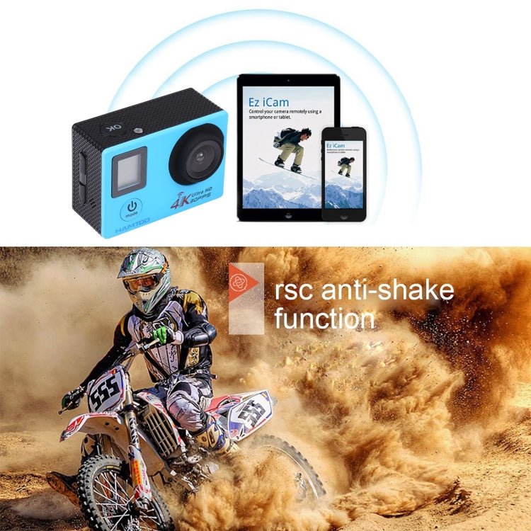 HAMTOD H12 UHD 4K WiFi  Sport Camera with Waterproof Case, Generalplus 4247, 0.66 inch + 2.0 inch LCD Screen, 170 Degree Wide Angle Lens (Blue) - DJI & GoPro Accessories by HAMTOD | Online Shopping UK | buy2fix