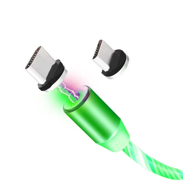 2 in 1 USB to Type-C / USB-C + Micro USB Magnetic Absorption Colorful Streamer Charging Cable, Length: 1m(Green Light) - Mobile Accessories by buy2fix | Online Shopping UK | buy2fix