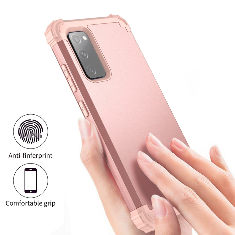 For Samsung Galaxy S20 FE PC + Silicone Three-piece Shockproof Protection Case(Rose Gold) - Samsung Accessories by buy2fix | Online Shopping UK | buy2fix