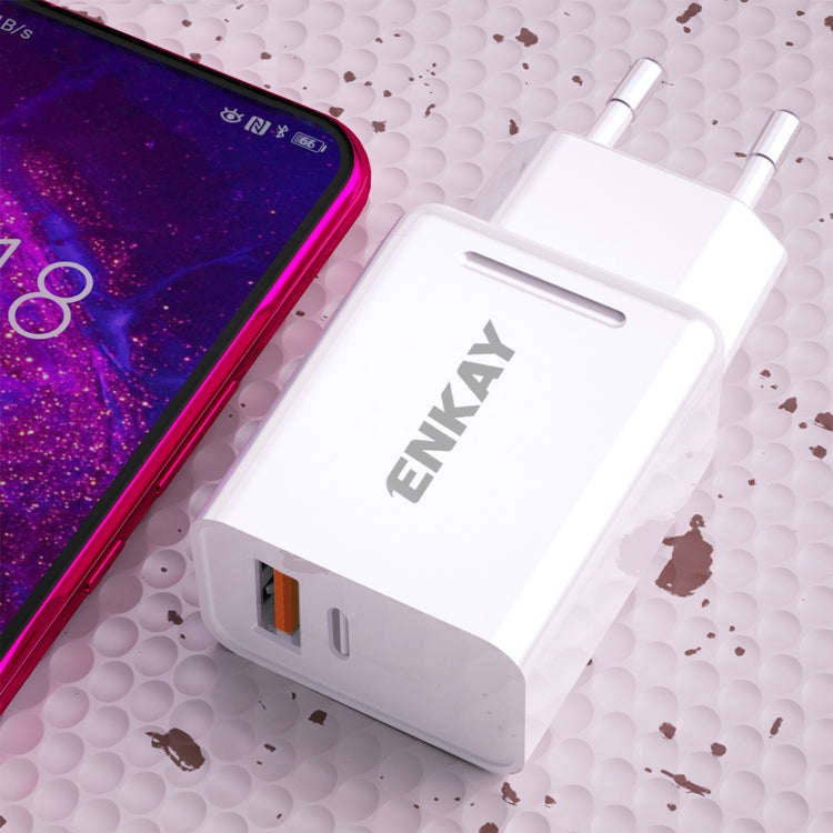 ENKAY Hat-Prince T030 18W 3A PD + QC3.0 Dual USB Fast Charging Power Adapter EU Plug Portable Travel Charger With 1m 3A 8 Pin Cable - USB Charger by ENKAY | Online Shopping UK | buy2fix