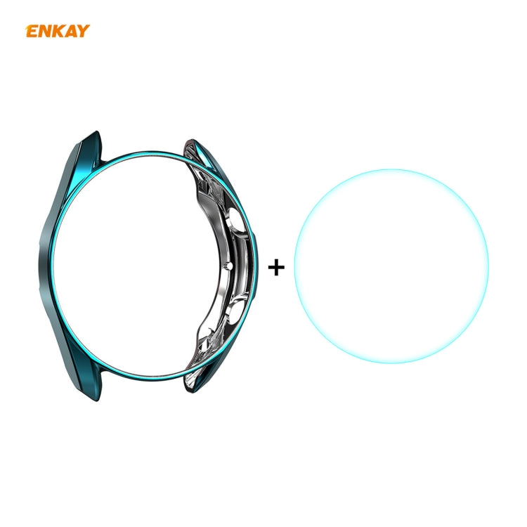 For Samsung Galaxy Watch 3 41mm 2 in 1 ENKAY Hat-Prince Electroplate Soft TPU Case + 0.2mm 9H 2.15D Curved Edge Tempered Glass Film(Cyan) - Watch Cases by ENKAY | Online Shopping UK | buy2fix