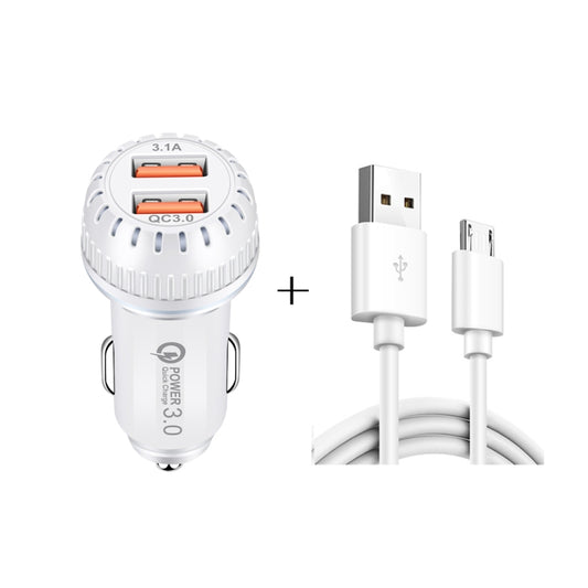 YSY-349 QC3.0 Dual USB Port Car Charger + 1m 3A USB to Micro USB Data Cable(White) - Car Charger by buy2fix | Online Shopping UK | buy2fix