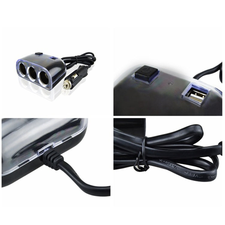 Car Cigarette Lighter Splitter Adapter 3 Socket Cigarette Lighter Splitter Dual USB Car Charger On/Off Switches 12V Car Splitter Adapter - Cigar Socket by buy2fix | Online Shopping UK | buy2fix