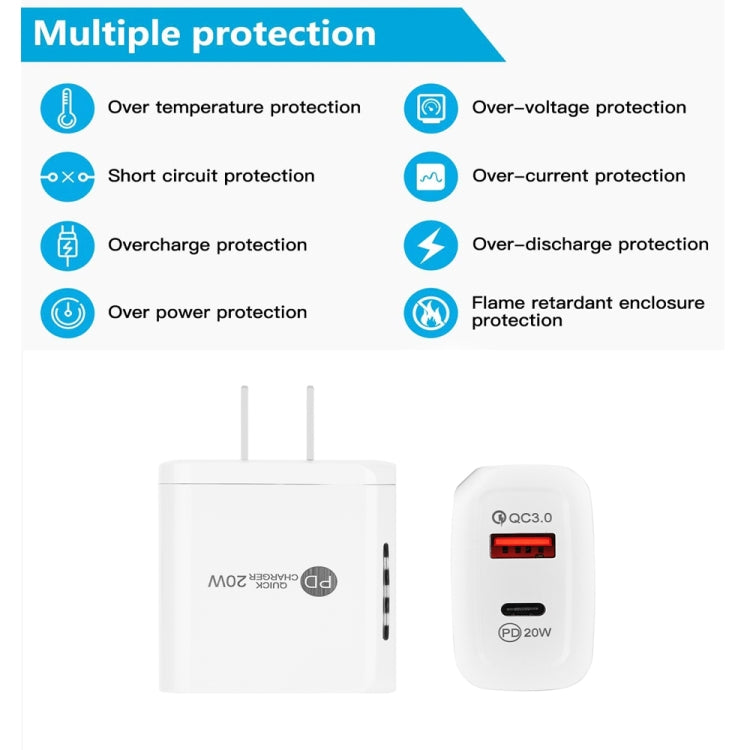 TE-PD01 PD 20W + QC3.0 USB Dual Ports Quick Charger with Indicator Light, US Plug(White) - USB Charger by buy2fix | Online Shopping UK | buy2fix