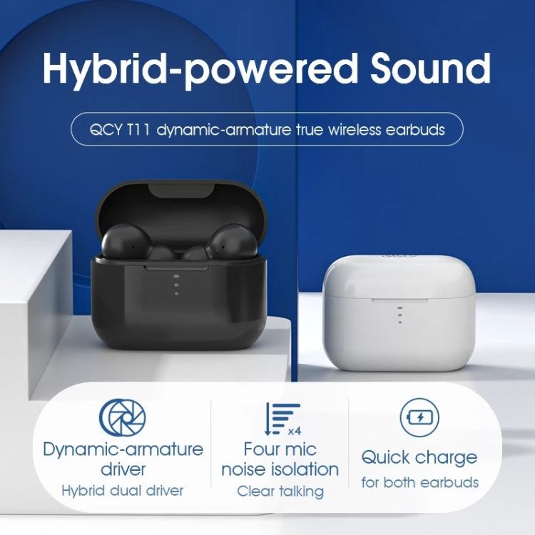 QCY T11 TWS HiFi Binaural Bluetooth 5.0 Wireless Headphones with 4 Mics(Black) - Bluetooth Earphone by QCY | Online Shopping UK | buy2fix