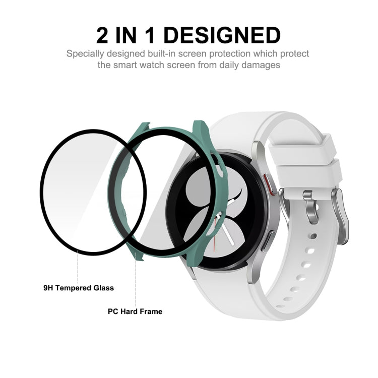 ENKAY Hat-Prince Full Coverage PC Frame + Tempered Glass Protector Composite Case for Samsung Galaxy Watch4 40mm(Silver) - Watch Cases by ENKAY | Online Shopping UK | buy2fix