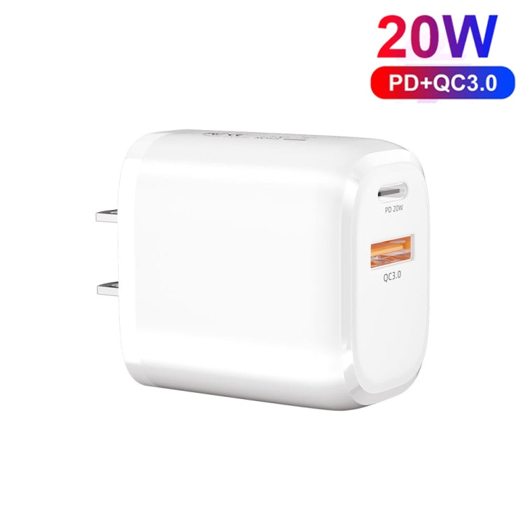 CS-20W Mini Portable PD3.0 + QC3.0 Dual Ports Fast Charger with 3A USB to 8 Pin Data Cable(US Plug) - USB Charger by buy2fix | Online Shopping UK | buy2fix