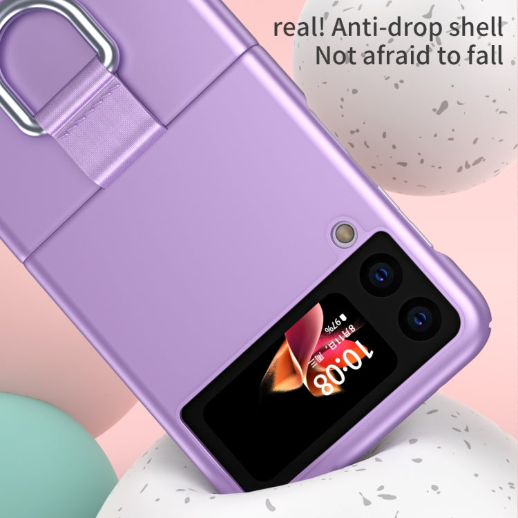 For Samsung Galaxy Z Flip3 5G Skin Feel Folding Phone Case with Drawstring Key Chain(Rose Gold) - Samsung Accessories by buy2fix | Online Shopping UK | buy2fix