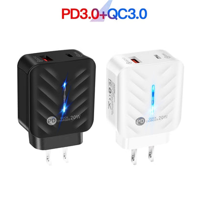 PD03 20W Type-C + QC3.0 USB Charger with Indicator Light, US Plug(White) - Apple Accessories by buy2fix | Online Shopping UK | buy2fix