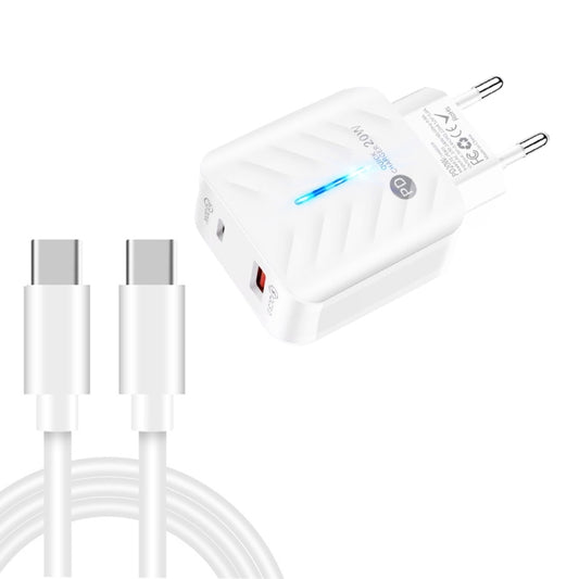 PD03 20W PD3.0 + QC3.0 USB Charger with Type-C to Type-C Data Cable, EU Plug(White) - Mobile Accessories by buy2fix | Online Shopping UK | buy2fix