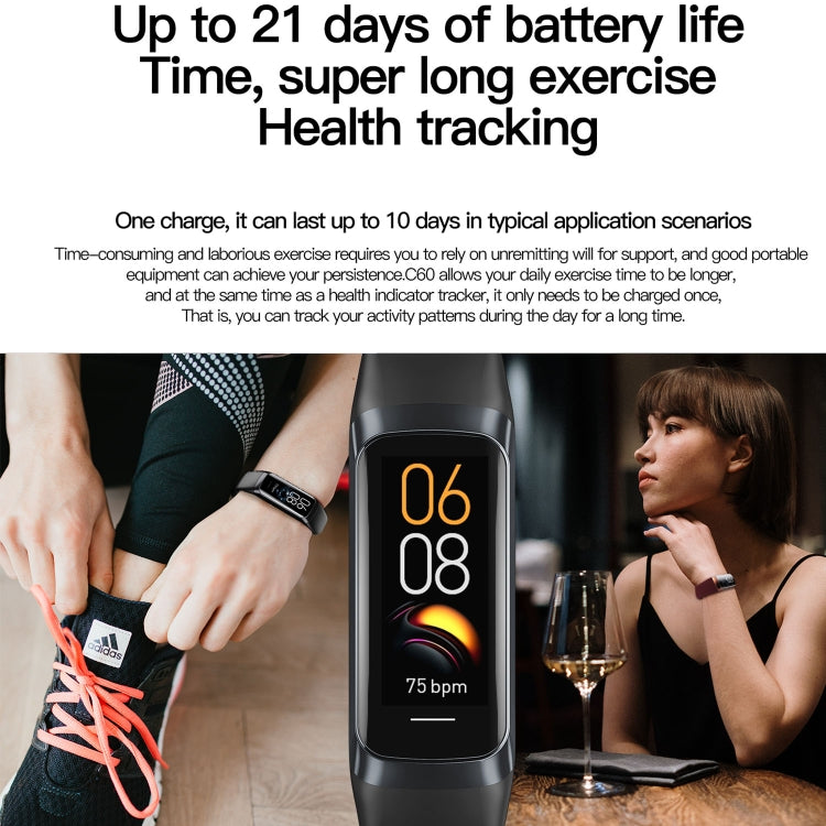 C60 IP67 Waterproof 1.1 inch Smart Fitness Band(Black) - Smart Wear by buy2fix | Online Shopping UK | buy2fix