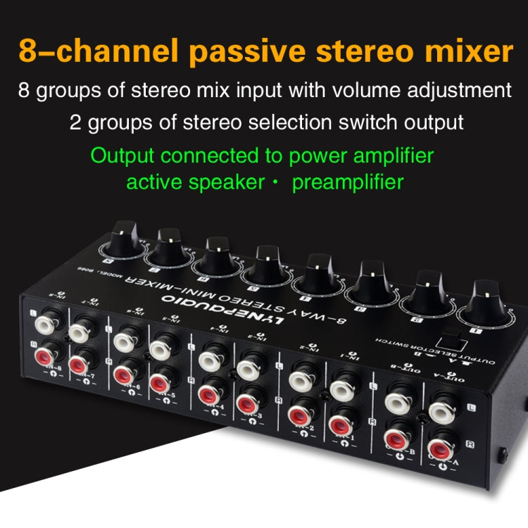 B066 Mini Stereo 8 Channel RCA Non Source Sound Passive Mixer, No Power Supply - Consumer Electronics by buy2fix | Online Shopping UK | buy2fix