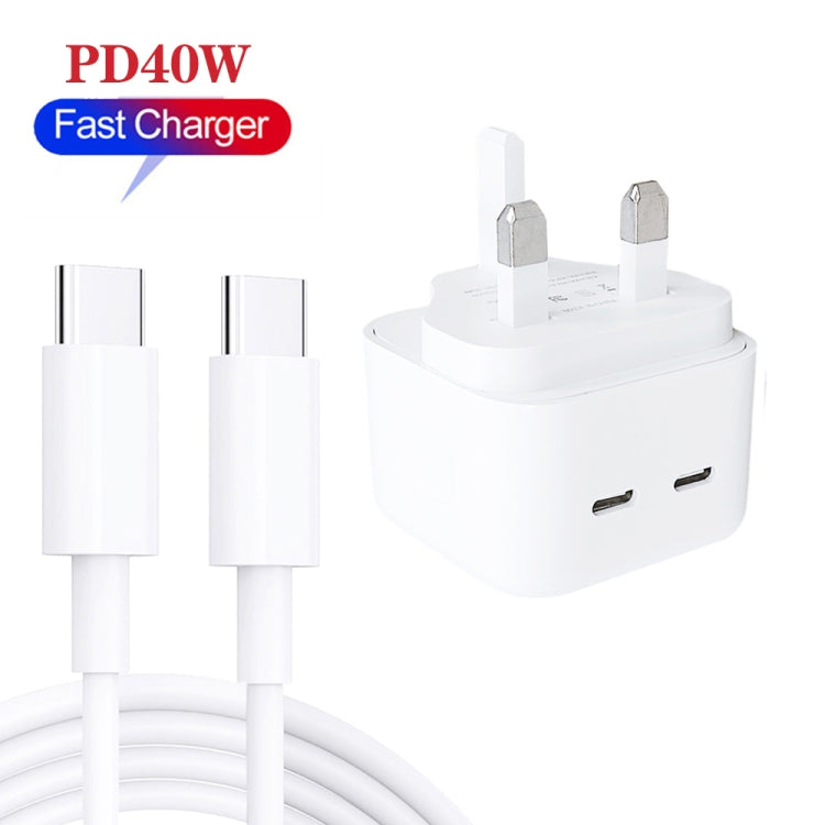 SDC-40W Dual PD USB-C / Type-C Ports Charger with 2m Type-C to Type-C Data Cable, UK Plug - Mobile Accessories by buy2fix | Online Shopping UK | buy2fix