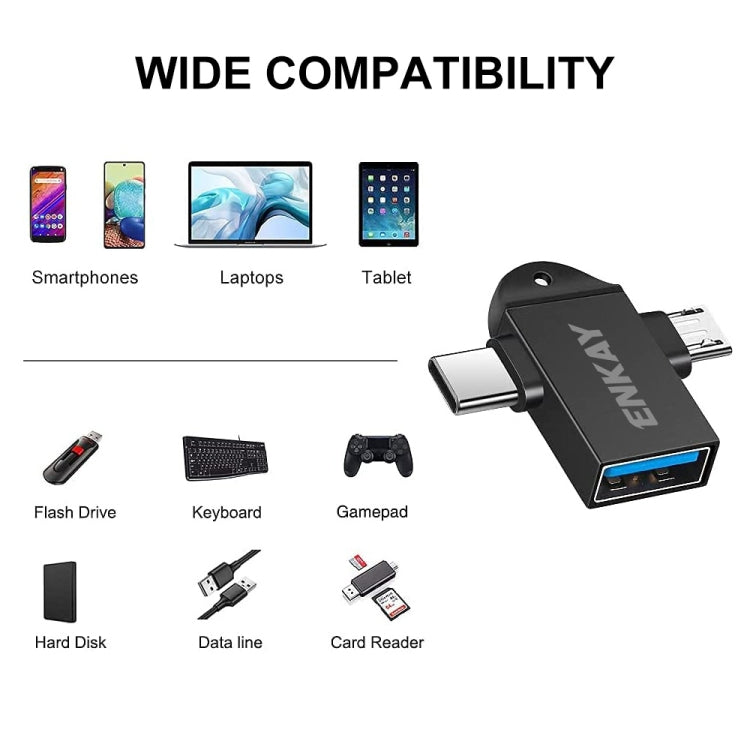 ENKAY ENK-AT112 2 in 1 Type-C + Micro USB to USB 3.0 Aluminium Alloy OTG Adapter(Black) - OTG Adapter by ENKAY | Online Shopping UK | buy2fix