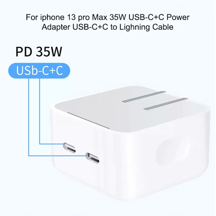 PD 35W Dual USB-C / Type-C Ports Charger with 1m Type-C to 8 Pin Data Cable, US Plug - USB Charger by buy2fix | Online Shopping UK | buy2fix