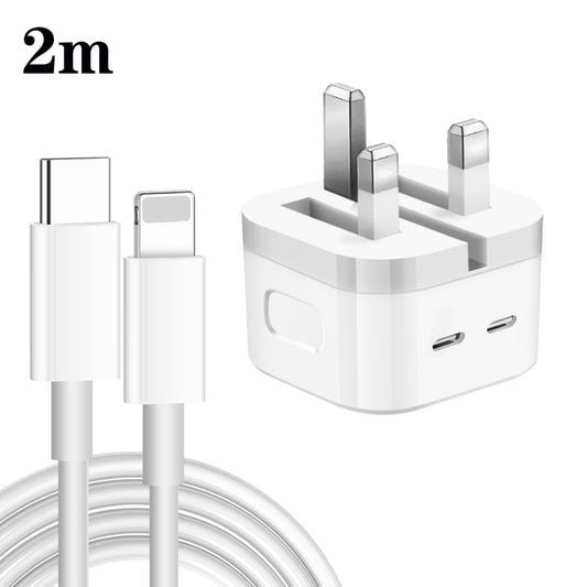 PD 35W Dual USB-C / Type-C Ports Charger with 2m Type-C to 8 Pin Data Cable, UK Plug - USB Charger by buy2fix | Online Shopping UK | buy2fix