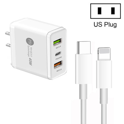 45W PD3.0 + 2 x QC3.0 USB Multi Port Charger with Type-C to 8 Pin Cable, US Plug(White) - USB Charger by buy2fix | Online Shopping UK | buy2fix