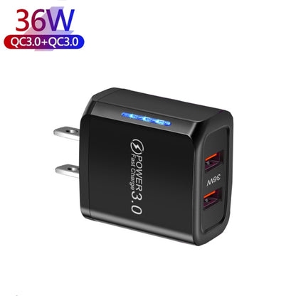 36W Dual Port QC3.0 USB Mobile Phone Charger Dual 18W Output, US Plug(Black) - Apple Accessories by buy2fix | Online Shopping UK | buy2fix