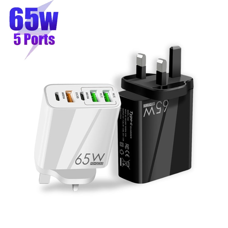 65W Dual PD Type-C + 3 x USB Multi Port Charger with 3A Type-C to 8 Pin Data Cable, UK Plug(Black) - USB Charger by buy2fix | Online Shopping UK | buy2fix