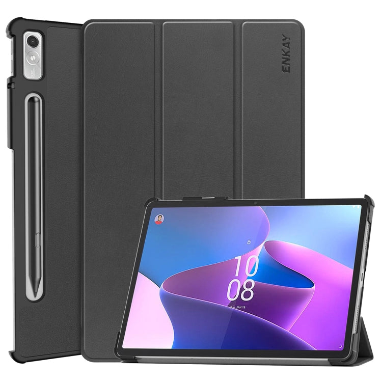 For Lenovo Tab P11 Pro Gen2 11.2 inch 2022 ENKAY Tri-fold Custer Texture Leather Stand Smart Case(Black) - Lenovo by ENKAY | Online Shopping UK | buy2fix